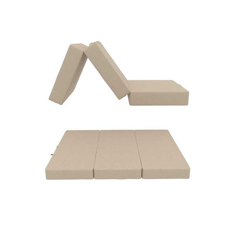 Foldable Mattress Guest Bed Camping Travel 80x195x15 Beige