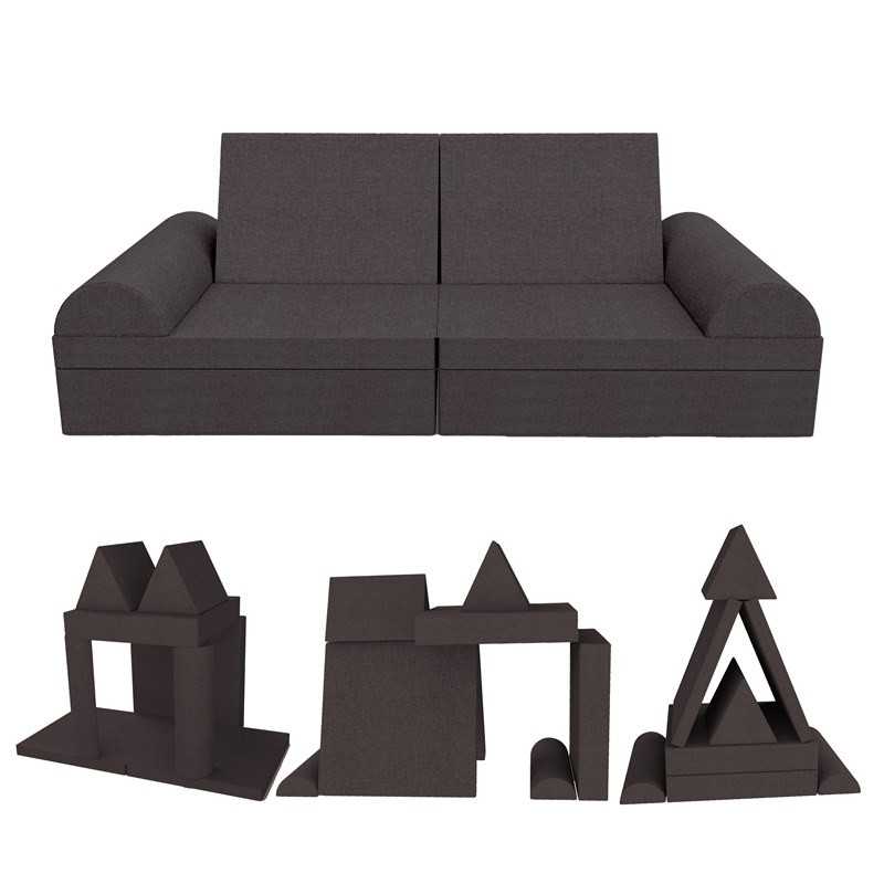 Creative modular Kids Sofa, set of 6 with semicircle cushion anthracite