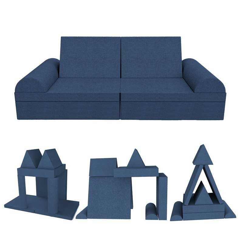 Creative modular Kids Sofa, set of 6 with semicircle cushion dark blue