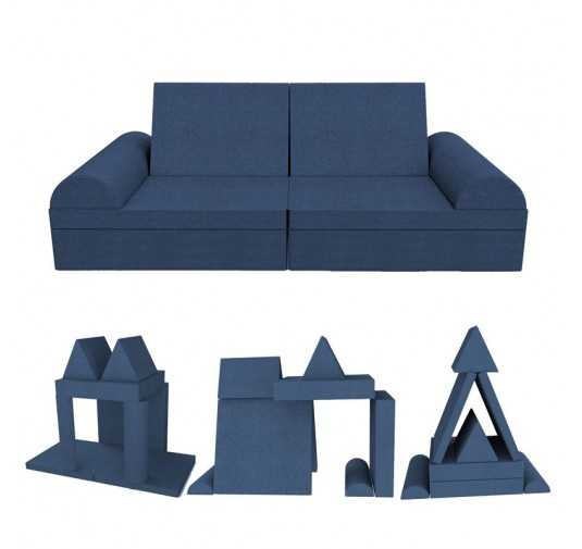 Creative modular Kids Sofa, set of 6 with semicircle cushion dark blue