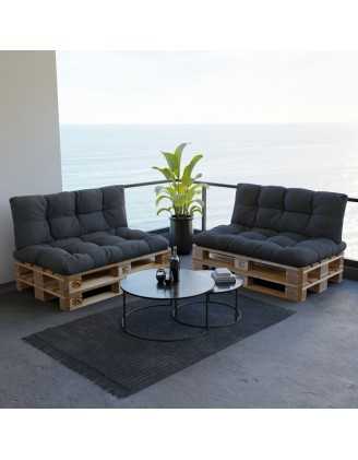 Set of 2 Garden Quilted Cushions 120x80 + 120x40 Anthracite