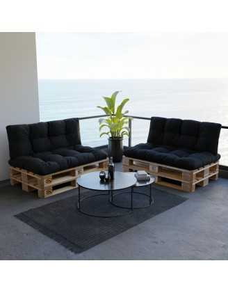 Set of 2 Garden Quilted Cushions 120x80 + 120x40 Black