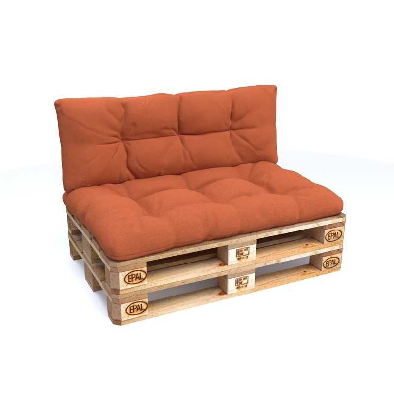 Set of 2 Pallet Cushions, 120x80 cm + 120x40 cm, Quilted, Orange