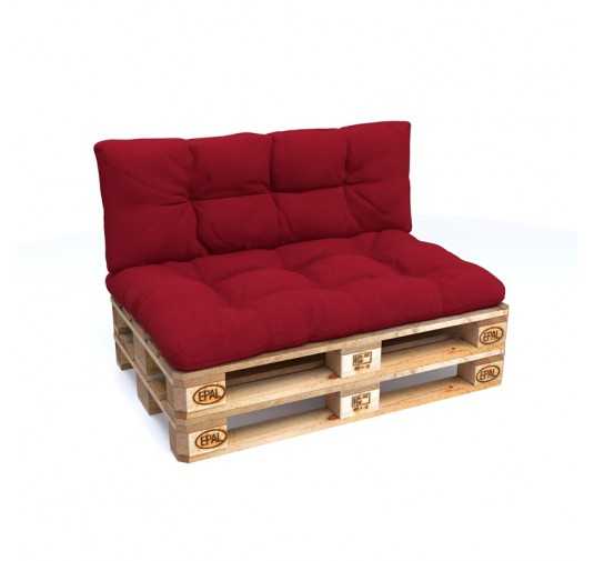 Set of 2 Pallet Cushions, 120x80 cm + 120x40 cm, Quilted, Red