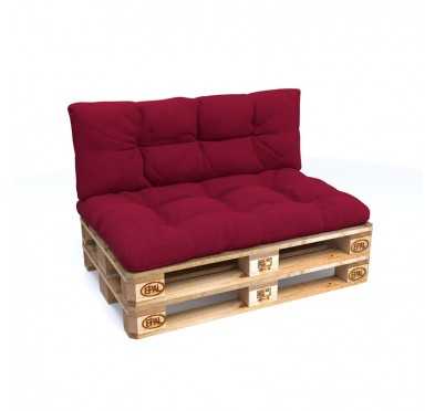 Set of 2 Pallet Cushions, 120x80 cm + 120x40 cm, Quilted, Burgundy