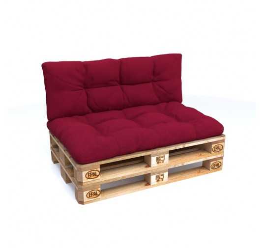 Set of 2 Pallet Cushions, 120x80 cm + 120x40 cm, Quilted, Burgundy