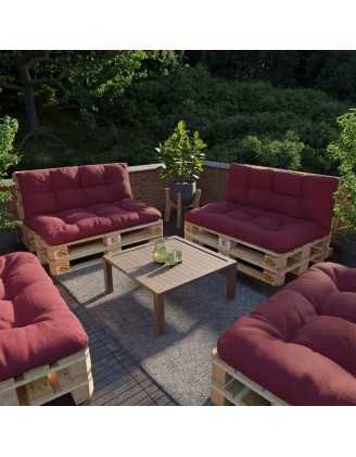 Set of 2 Pallet Cushions, 120x80 cm + 120x40 cm, Quilted, Burgundy