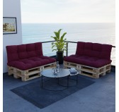 Set of 2 Pallet Cushions, 120x80 cm + 120x40 cm, Quilted, Burgundy