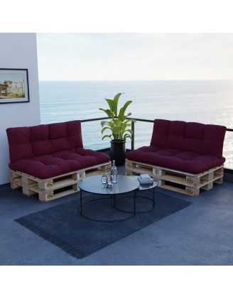 Set of 2 Pallet Cushions, 120x80 cm + 120x40 cm, Quilted, Burgundy