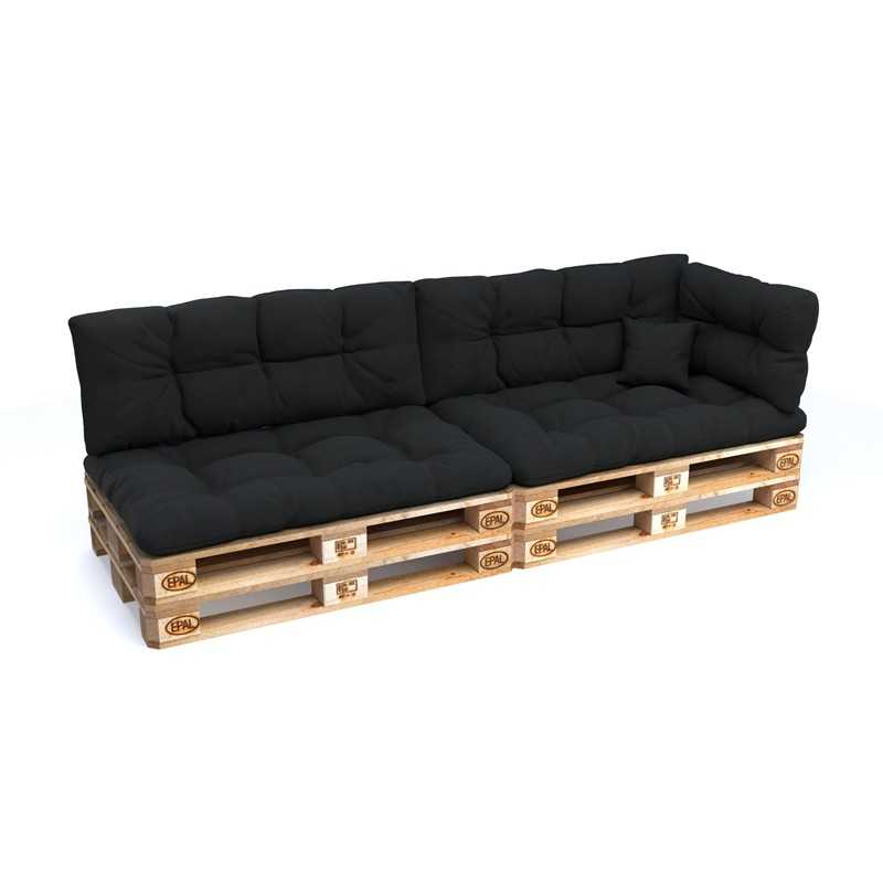Set of 6 Garden Quilted Cushions 120x80 + 120x40 Black