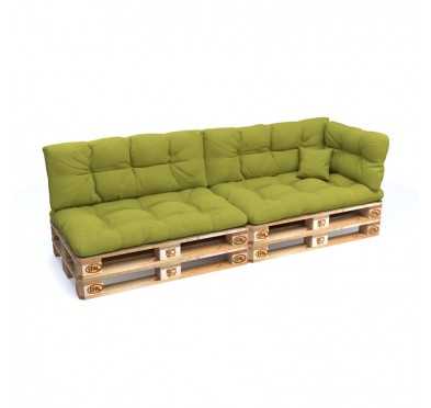 Set of 6 Pallet Cushions, 2x Seat + 2x Backrest + Side Cushion + Deco Cushion, Quilted, Lime