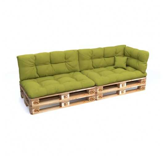 Set of 6 Pallet Cushions, 2x Seat + 2x Backrest + Side Cushion + Deco Cushion, Quilted, Lime