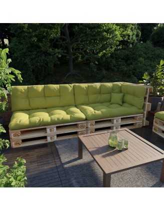 Set of 6 Pallet Cushions, 2x Seat + 2x Backrest + Side Cushion + Deco Cushion, Quilted, Lime