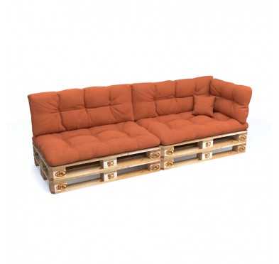 Set of 6 Pallet Cushions, 2x Seat + 2x Backrest + Side Cushion + Deco Cushion, Quilted, Orange