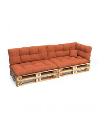 Set of 6 Pallet Cushions, 2x Seat + 2x Backrest + Side Cushion + Deco Cushion, Quilted, Orange