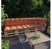 Set of 6 Pallet Cushions, 2x Seat + 2x Backrest + Side Cushion + Deco Cushion, Quilted, Orange