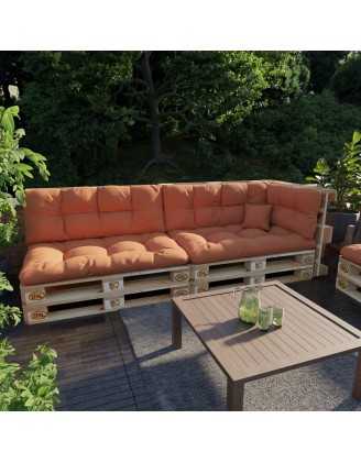 Set of 6 Pallet Cushions, 2x Seat + 2x Backrest + Side Cushion + Deco Cushion, Quilted, Orange