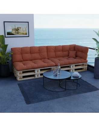 Set of 6 Pallet Cushions, 2x Seat + 2x Backrest + Side Cushion + Deco Cushion, Quilted, Orange
