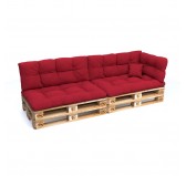 Set of 6 Pallet Cushions, 2x Seat + 2x Backrest + Side Cushion + Deco Cushion, Quilted, Red