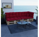 Set of 6 Pallet Cushions, 2x Seat + 2x Backrest + Side Cushion + Deco Cushion, Quilted, Red