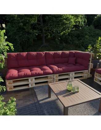Set of 6 Pallet Cushions, 2x Seat + 2x Backrest + Side Cushion + Deco Cushion, Quilted, Burgundy