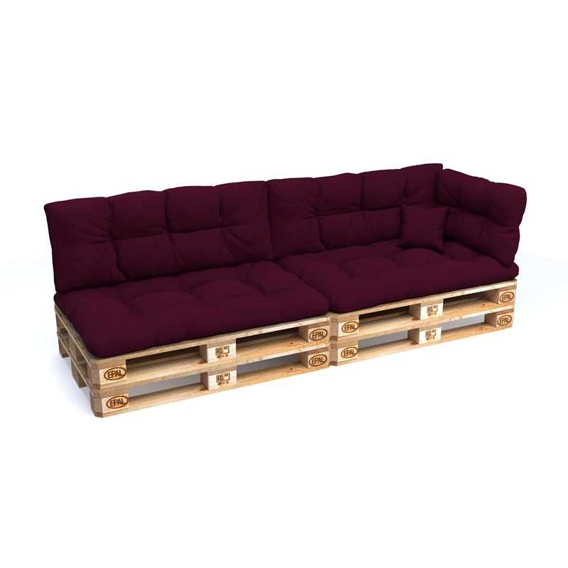 Set of 6 Pallet Cushions, 2x Seat + 2x Backrest + Side Cushion + Deco Cushion, Quilted, Violet