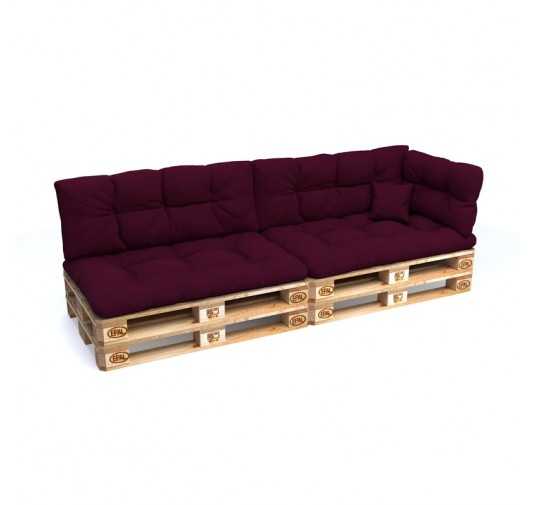 Set of 6 Pallet Cushions, 2x Seat + 2x Backrest + Side Cushion + Deco Cushion, Quilted, Violet