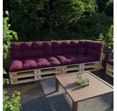 Set of 6 Pallet Cushions, 2x Seat + 2x Backrest + Side Cushion + Deco Cushion, Quilted, Violet