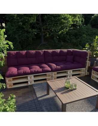 Set of 6 Pallet Cushions, 2x Seat + 2x Backrest + Side Cushion + Deco Cushion, Quilted, Violet