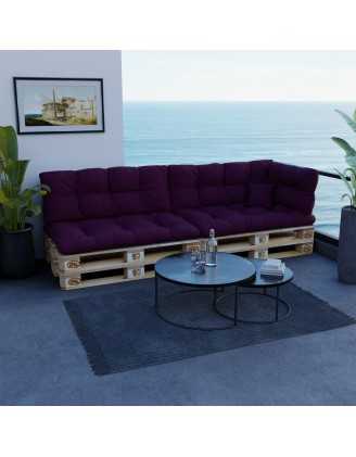 Set of 6 Pallet Cushions, 2x Seat + 2x Backrest + Side Cushion + Deco Cushion, Quilted, Violet