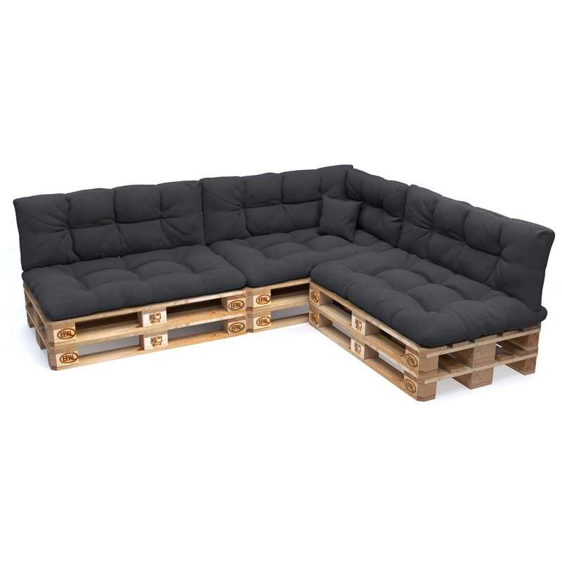 Set of 8 Garden Quilted Cushions 120x80 + 120x40 Anthracite