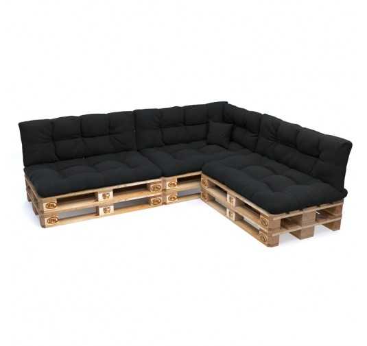 Set of 8 Garden Quilted Cushions 120x80 + 120x40 Black