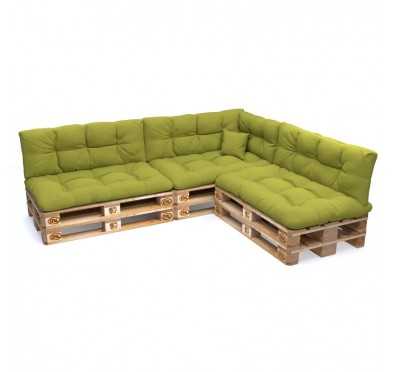 Set of 8 Pallet Cushions, 3x Seat + 3x Backrest + Side Cushion + Deco Cushion, Quilted, Lime