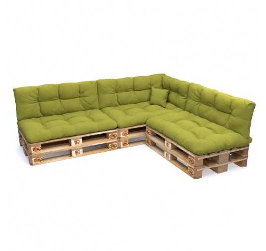 Set of 8 Pallet Cushions, 3x Seat + 3x Backrest + Side Cushion + Deco Cushion, Quilted, Lime