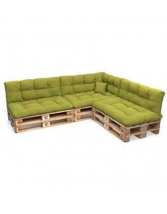 Set of 8 Pallet Cushions, 3x Seat + 3x Backrest + Side Cushion + Deco Cushion, Quilted, Lime