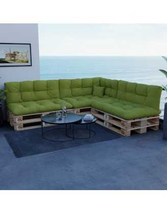 Set of 8 Pallet Cushions, 3x Seat + 3x Backrest + Side Cushion + Deco Cushion, Quilted, Lime
