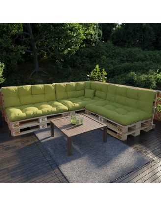 Set of 8 Pallet Cushions, 3x Seat + 3x Backrest + Side Cushion + Deco Cushion, Quilted, Lime