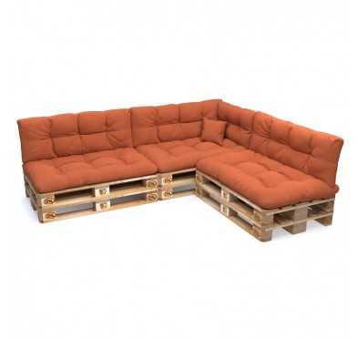 Set of 8 Pallet Cushions, 3x Seat + 3x Backrest + Side Cushion + Deco Cushion, Quilted, Orange