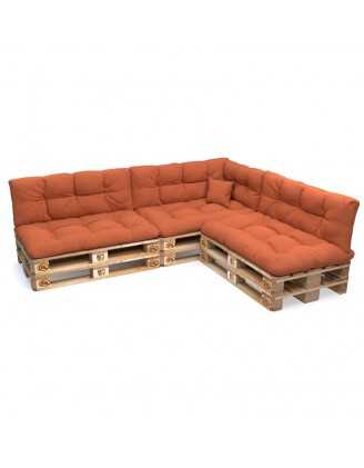 Set of 8 Pallet Cushions, 3x Seat + 3x Backrest + Side Cushion + Deco Cushion, Quilted, Orange