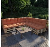 Set of 8 Pallet Cushions, 3x Seat + 3x Backrest + Side Cushion + Deco Cushion, Quilted, Orange