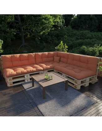 Set of 8 Pallet Cushions, 3x Seat + 3x Backrest + Side Cushion + Deco Cushion, Quilted, Orange