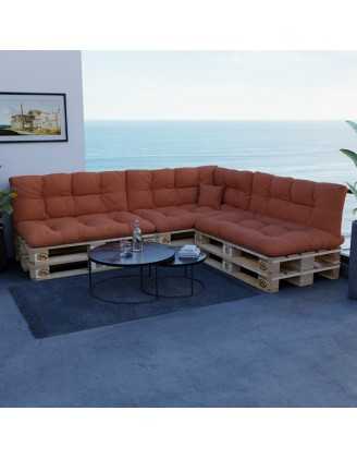 Set of 8 Pallet Cushions, 3x Seat + 3x Backrest + Side Cushion + Deco Cushion, Quilted, Orange