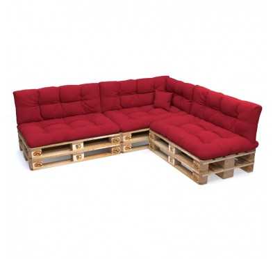 Set of 8 Pallet Cushions, 3x Seat + 3x Backrest + Side Cushion + Deco Cushion, Quilted, Red