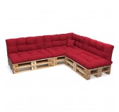 Set of 8 Pallet Cushions, 3x Seat + 3x Backrest + Side Cushion + Deco Cushion, Quilted, Red