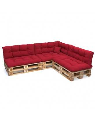 Set of 8 Pallet Cushions, 3x Seat + 3x Backrest + Side Cushion + Deco Cushion, Quilted, Red