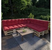 Set of 8 Pallet Cushions, 3x Seat + 3x Backrest + Side Cushion + Deco Cushion, Quilted, Red