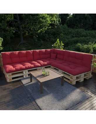 Set of 8 Pallet Cushions, 3x Seat + 3x Backrest + Side Cushion + Deco Cushion, Quilted, Red