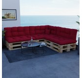 Set of 8 Pallet Cushions, 3x Seat + 3x Backrest + Side Cushion + Deco Cushion, Quilted, Red