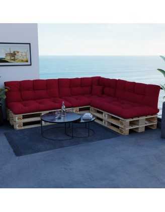 Set of 8 Pallet Cushions, 3x Seat + 3x Backrest + Side Cushion + Deco Cushion, Quilted, Red