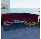 Set of 8 Pallet Cushions, 3x Seat + 3x Backrest + Side Cushion + Deco Cushion, Quilted, Burgundy